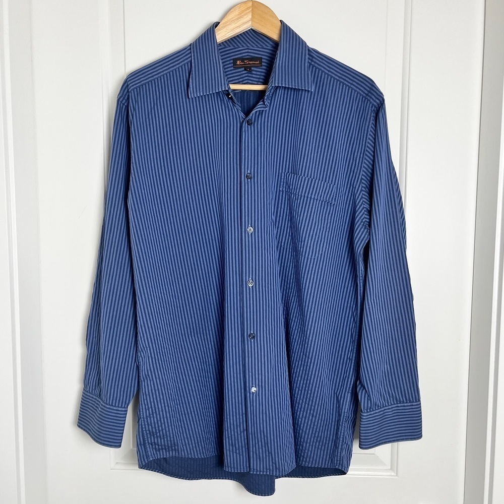Ben Sherman Blue Striped Button-Up Shirt - Classic British Style, Size Large